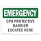 Signmission OSHA Emergency Sign, 7" Height, Rigid Plastic, CPR Protective Barrier Located Here, Landscape OS-EM-P-710-L-10303 - alternate 1
